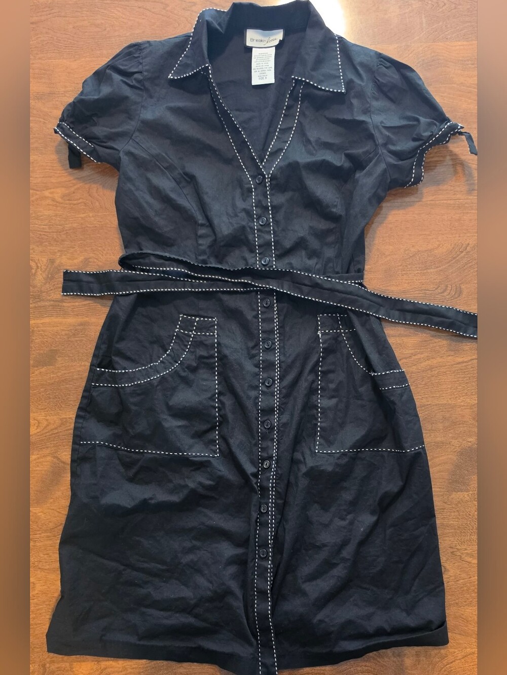 Breakin' Loose Black Button-Front Shirt Dress with Contrast Stitching And Belt